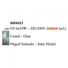 Mantra CUADRAX SN 0004023 mennyezeti lámpa  szatinált nikkel   6 x max. 8,50 W LED G9