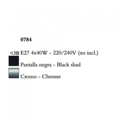 Mantra AKIRA CHROME BLACK SHADE 0784 egyágú függeszték  króm   fém   4*E27 max20W   E27   IP20