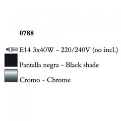 Mantra AKIRA CHROME BLACK SHADE 0788 falikar  króm   fém   3*E14 max20W   E14   IP20