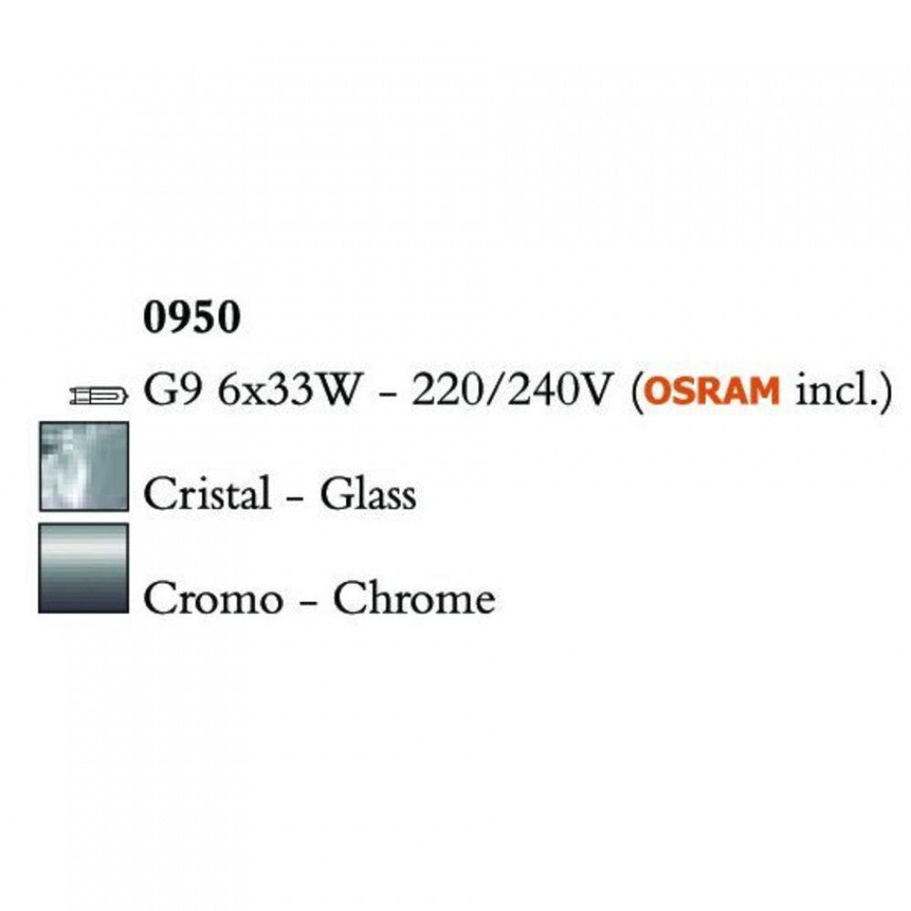 Mantra CUADRAX CHROME GLASS 0950 mennyezeti lámpa  króm   fém   6*G9 max5W   G9   IP20