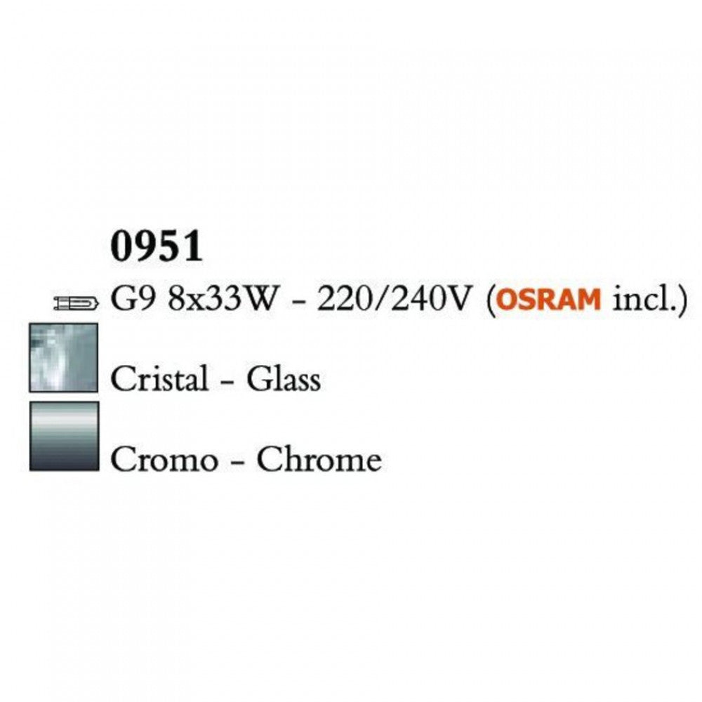 Mantra CUADRAX CHROME GLASS 0951 mennyezeti lámpa  króm   fém   8*G9 max5W   G9   IP20