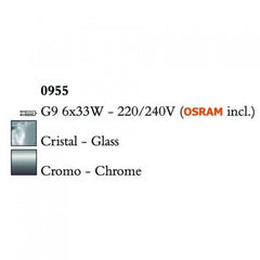 Mantra CUADRAX CHROME GLASS 0955 többágú függeszték  króm   fém   6*G9 max5W   G9   IP20