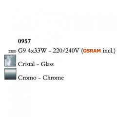 Mantra CUADRAX CHROME GLASS 0957 mennyezeti lámpa  króm   fém   4*G9 max5W   G9   IP20