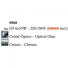 Mantra CUADRAX CHROME OPTICAL GLASS 0960 mennyezeti lámpa  króm   fém   6*G9 max5W   G9   IP20