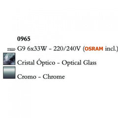 Mantra CUADRAX CHROME OPTICAL GLASS 0965 többágú függeszték  króm   fém   6*G9 max5W   G9   IP20
