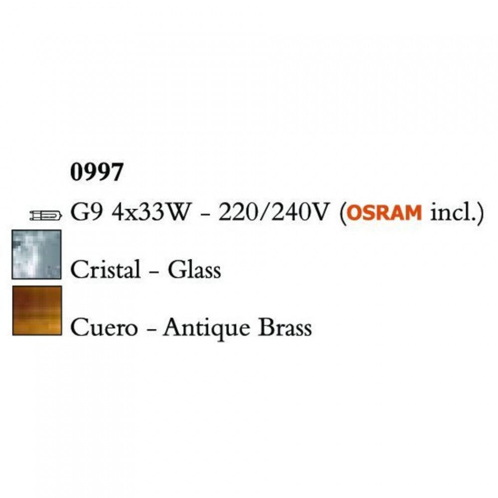 Mantra CUADRAX ANTIQUE BRASS GLASS 0997 mennyezeti lámpa  antik réz   fém   4*G9 max5W   G9   IP20