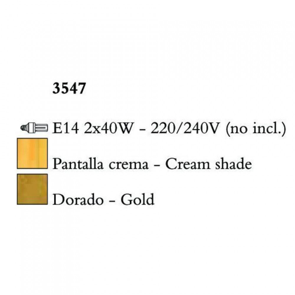 Mantra PAOLA 3547 falikar  arany   fém   2xE14 max. 40W   E14   IP20