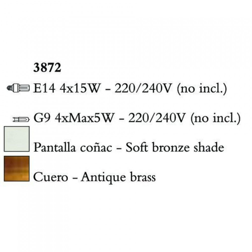 Mantra TIFFANY 3872 csillárok nappaliba  antik bronz   fém   4xE14 max. 15W;4xG9 max. 33W   E14