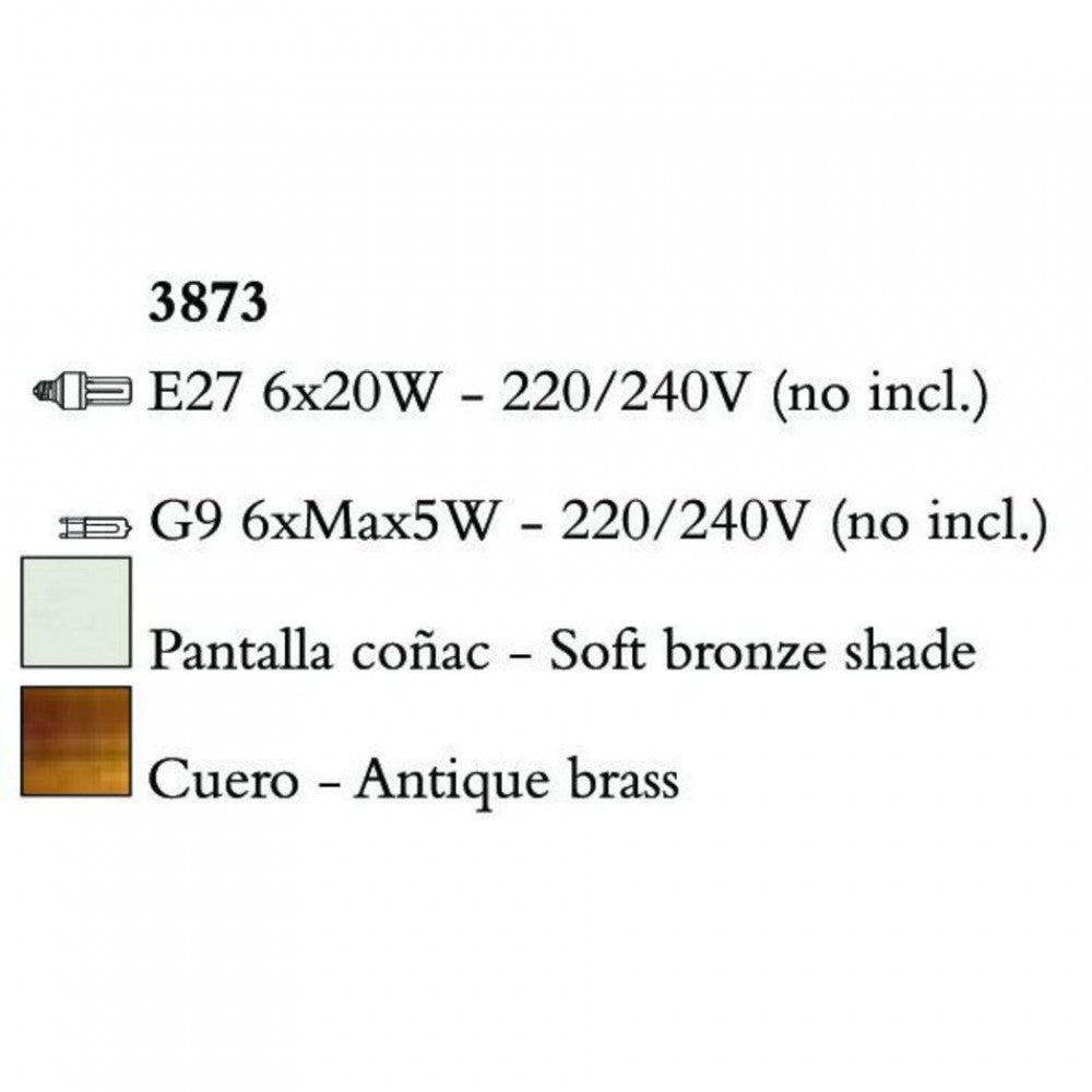 Mantra TIFFANY 3873 többágú függeszték  antik bronz   fém   6xE27 max. 20W;6xG9 max. 33W   E27