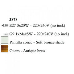 Mantra TIFFANY 3878 csillárok nappaliba  antik bronz   fém   3xE27 max. 20W;1xG9 max. 33W   E27