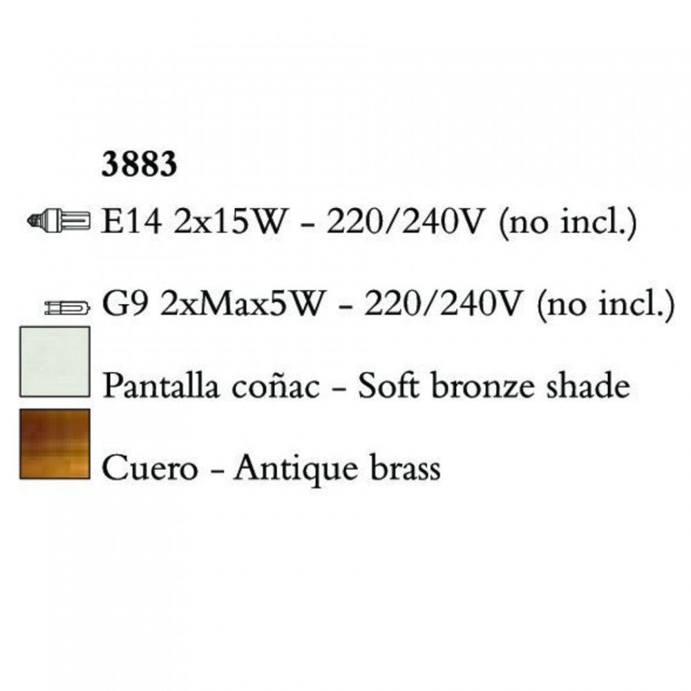 Mantra TIFFANY 3883 falikar  antik bronz   fém   2xE14 max. 20W;2xG9 max. 33W   E14