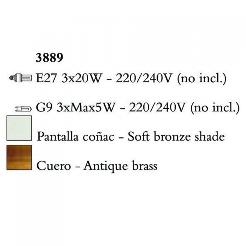 Mantra TIFFANY 3889 állólámpa  antik bronz   fém   3xE27 max. 20W;3xG9 max. 33W   E27