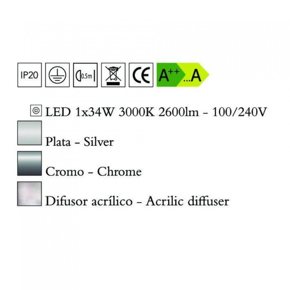 Mantra NUR 4984 mennyezeti lámpa  króm   fém   1xLED max. 34W   LED   2600 lm  3000 K  IP20